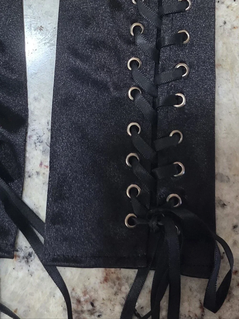 Black Lace-Up Fingerless Gloves Goth Punk